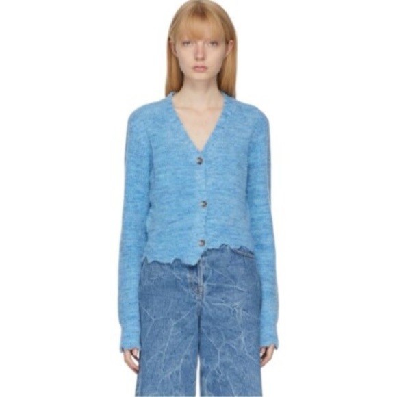 Andersson Bell Blue Lua Alpaca Boucle Wool Blend Distressed Cardigan Size XS - Picture 2 of 7